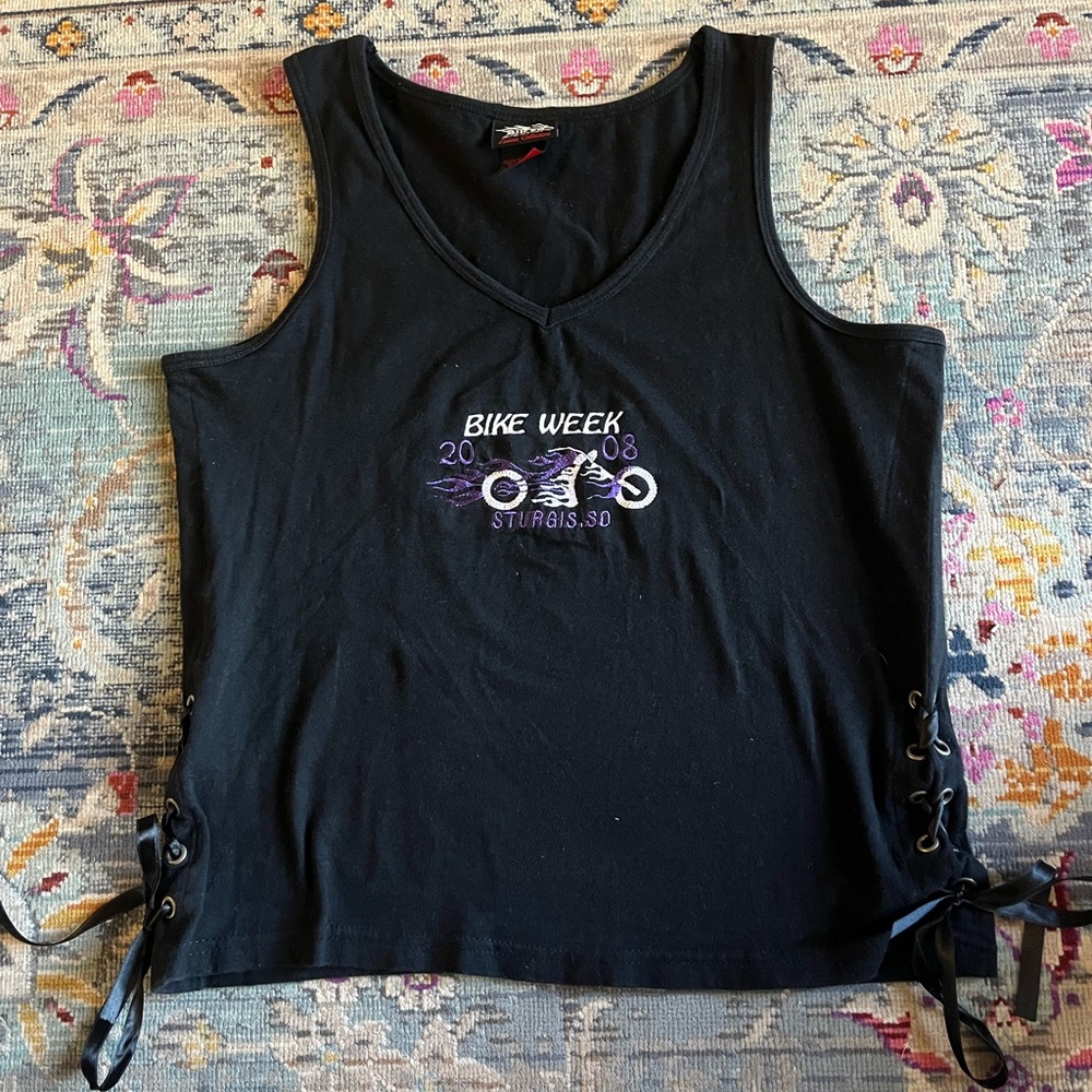 Y2K Sturgis Bike Week Embroidered Lace-Up Tank Top